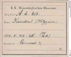 Etiketten zu Kassiterit (NHMW-MIN-Ah652)